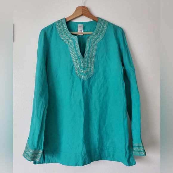 Craig Taylor Women's Embroidered Tunic Top turquoise Blue S Linen Trixie - Picture 5 of 16